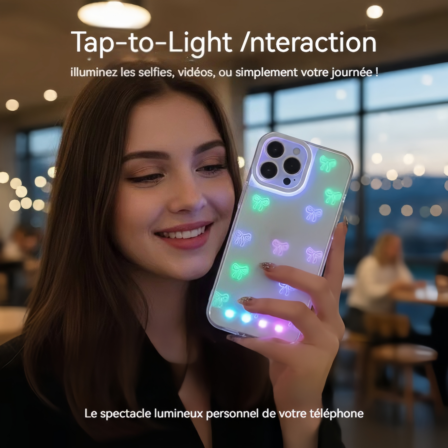 Coque de téléphone à nœud papillon LED vibrant, compatible avec iPhone 11/12/13/14/15/16/17 Pro/Pro Max