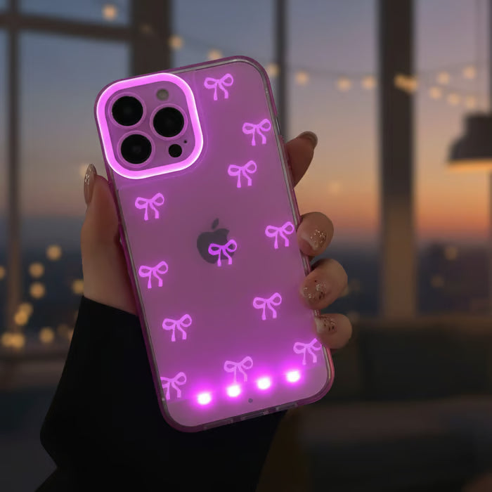 Coque de téléphone à nœud papillon LED vibrant, compatible avec iPhone 11/12/13/14/15/16/17 Pro/Pro Max