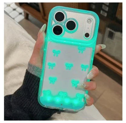 Coque de téléphone à nœud papillon LED vibrant, compatible avec iPhone 11/12/13/14/15/16/17 Pro/Pro Max