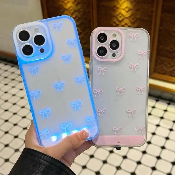 Coque de téléphone à nœud papillon LED vibrant, compatible avec iPhone 11/12/13/14/15/16/17 Pro/Pro Max