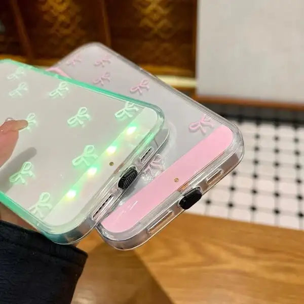 Coque de téléphone à nœud papillon LED vibrant, compatible avec iPhone 11/12/13/14/15/16/17 Pro/Pro Max